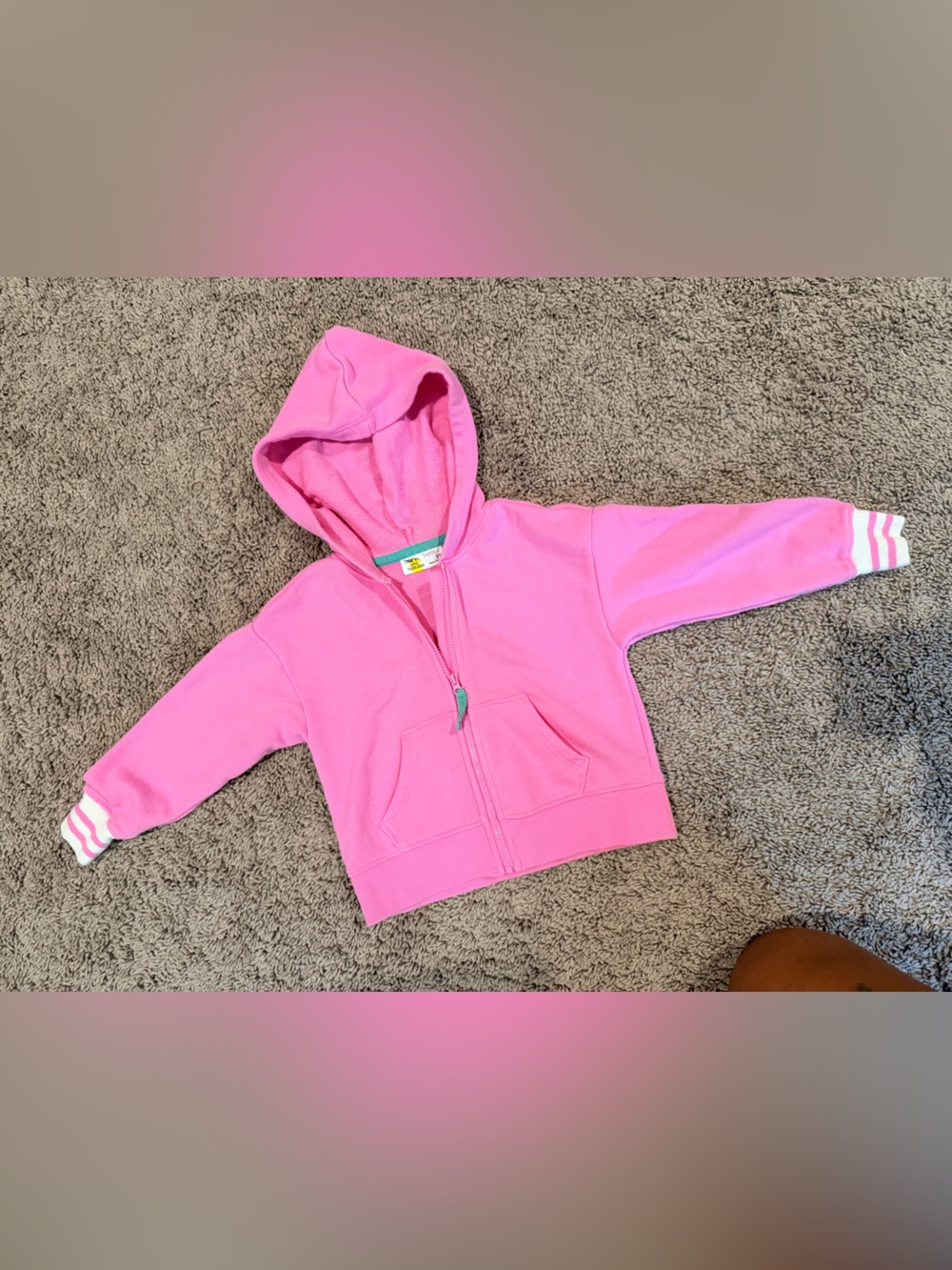 Epic Threads Hot Pink Hooded Zip-Up Sweatshirt with White Stripe Cuffs